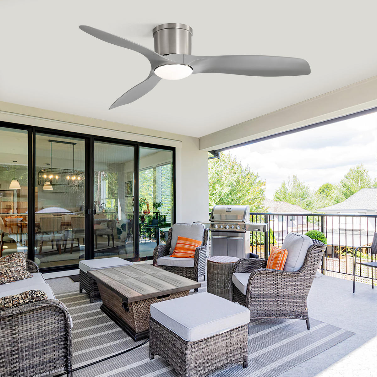 DECKENVENTILATOR DE-16275 52 Zoll mit LED & Speicherfunktion Grau - Silberfarben, Kunststoff (132.08/132.08/31.8cm) - ComfortXL