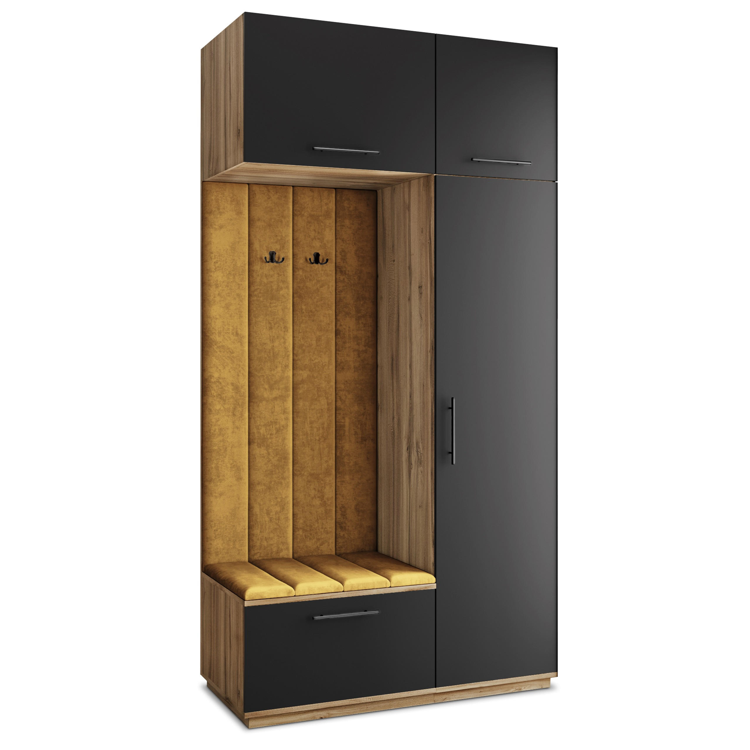 Masseno Garderobenschrank Eiche Wotan, Schwarz, Gelb 120x240x60 cm