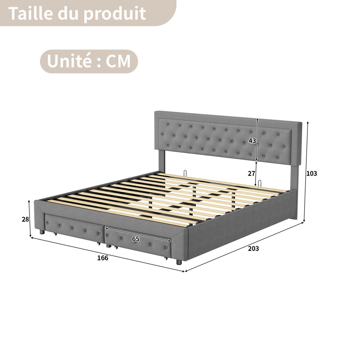 POLSTERBETT 160x200 cm, Grau, mit Hydraulischem Boxspringbett, Lattenrost und Schublade, Samt - Grau, Textil/Metall (160/200cm)