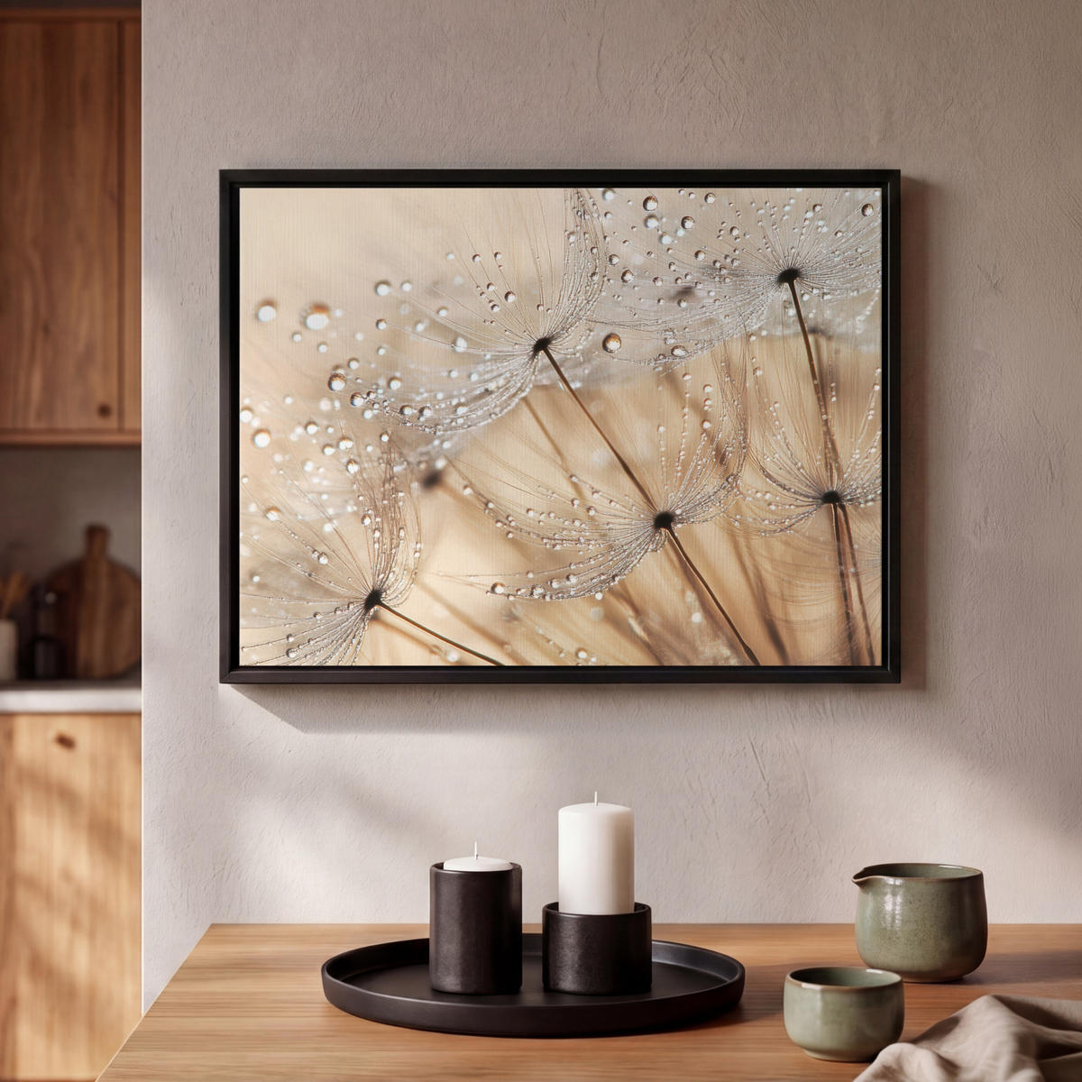 LEINWAND Bilder mit Rahmen - Löwenzahn - Abstrakt - Natur - Beige - 40x30 - Braun, Textil (40/30cm) - MuchoWow