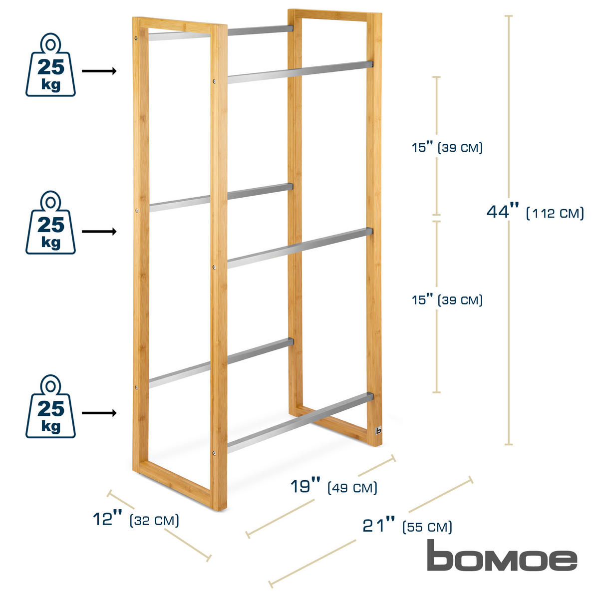 GETRÄNKEREGAL Mattis Bambus - Naturfarben, Naturmaterialien/Metall (55/112/32cm) - BoMoe