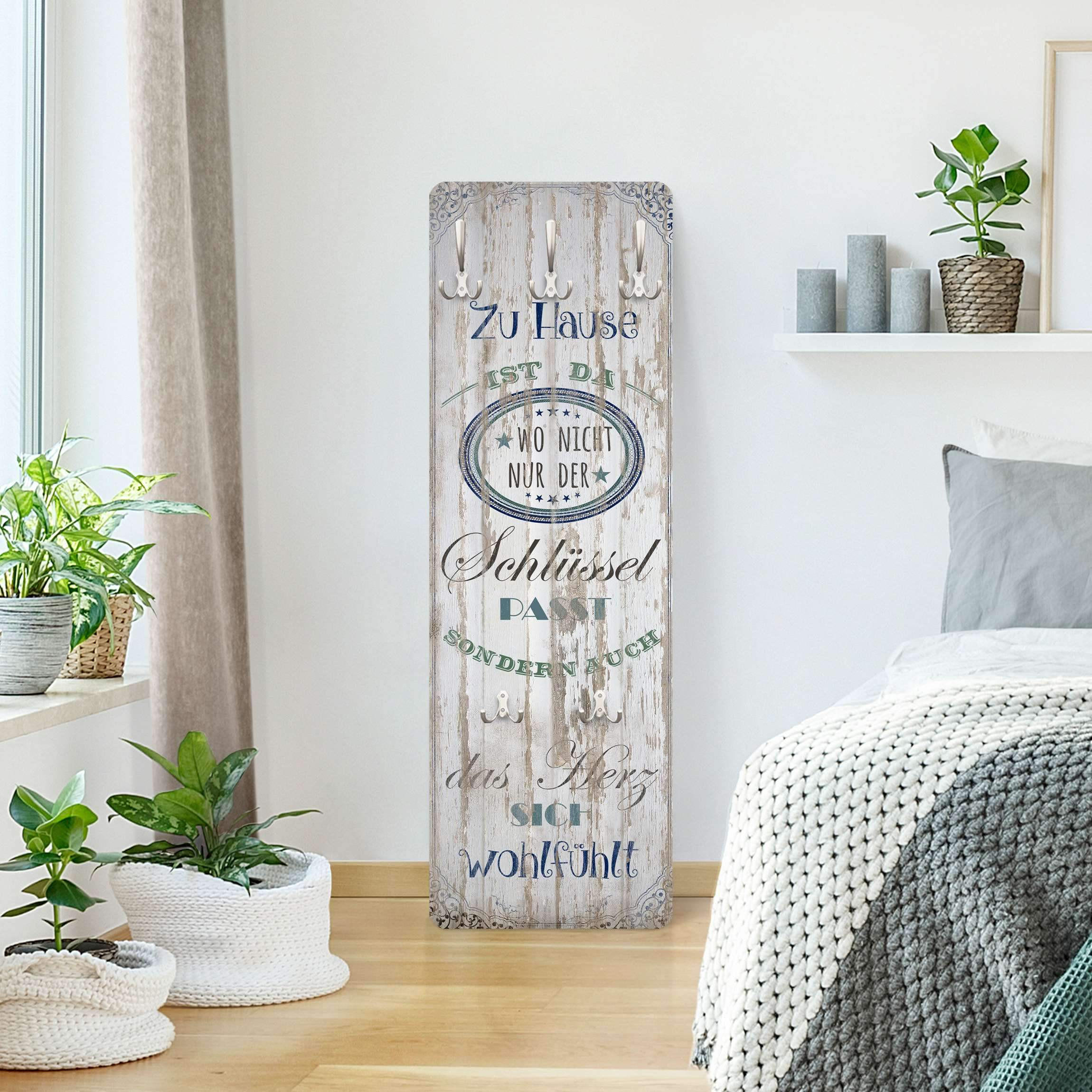 Thumbnail - Bilderwelten Wandgarderobe, Blau, Holzwerkstoff, Sprichwort/Zitat, Rechteckig, 34x105x1.6 cm, Garderobe, Garderobenleist...