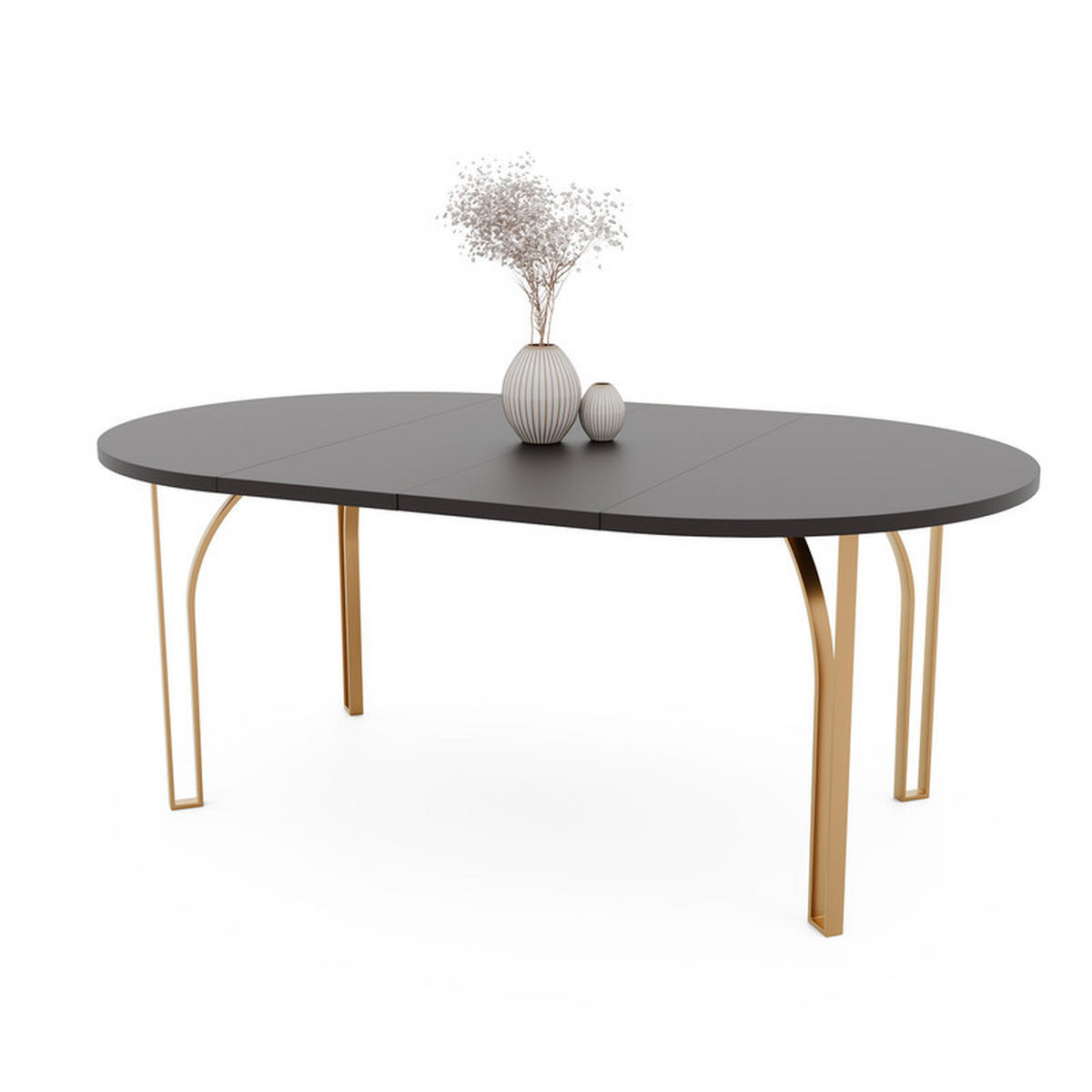 AUSZIEHTISCH ASTRO 120/76 cm, Gold / Schwarz - Schwarz, Holzwerkstoff/Metall (120/120/76cm) - Idohome