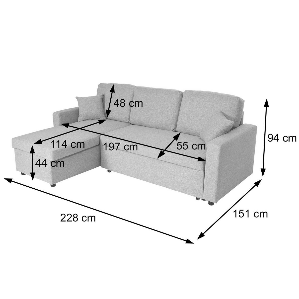 ECKSOFA MIT BETTKASTEN Hellgrau - Hellgrau, Textil (228/151cm) - MCW