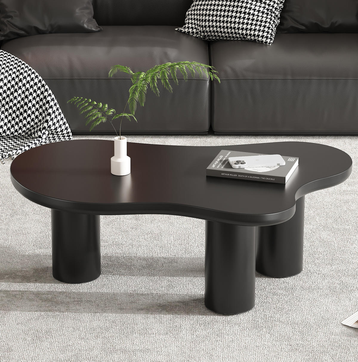KONFERENČNÍ stolek 107/66/40,5 cm černý z MDF s nohami z PVC v organickém tvaru - černá, kompozitní dřevo (107/66/40.5cm) - OKWISH
