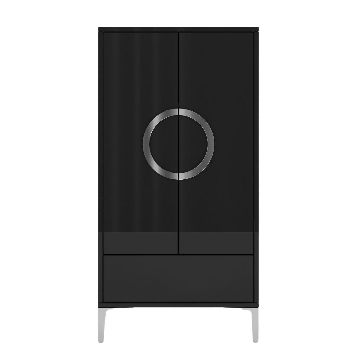 HIGHBOARD Eva, Schwarz, Silberne Akzente, Hochglanz - Schwarz Hochglanz/Silberfarben, Holzwerkstoff/Metall (60/120/38cm) - Kayani