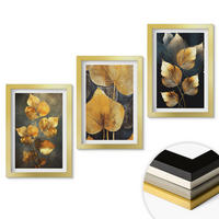 WANDBILDER 3er Set - 20x30 cm Goldrahmen - Gelbe Blätter auf dunklem Hintergrund - Goldfarben, Kunststoff (20/30cm) - ArtPrintCave