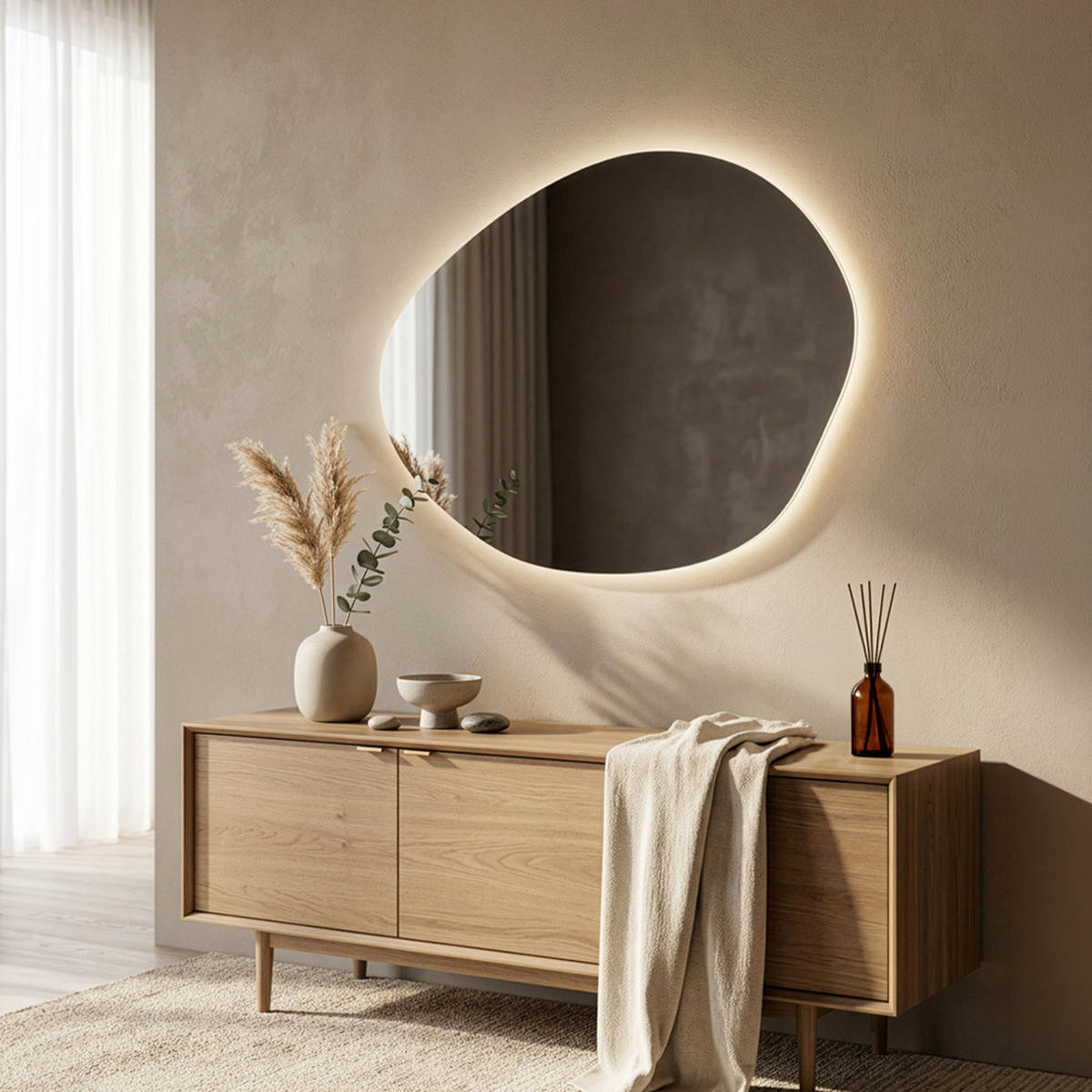 LED-SPIEGEL MAY asymmetrisch - 60 x 80 cm - Silberfarben, Glas (60/80/3.6cm) - Home Deluxe