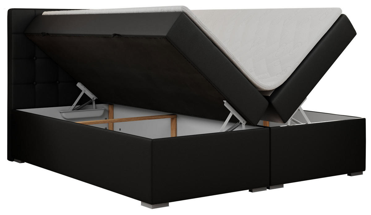 BOXBETT CARMEN 140/200 Schwarz Kunstleder - H4 - Schwarz, Holz/Textil (140/200cm) - MKS