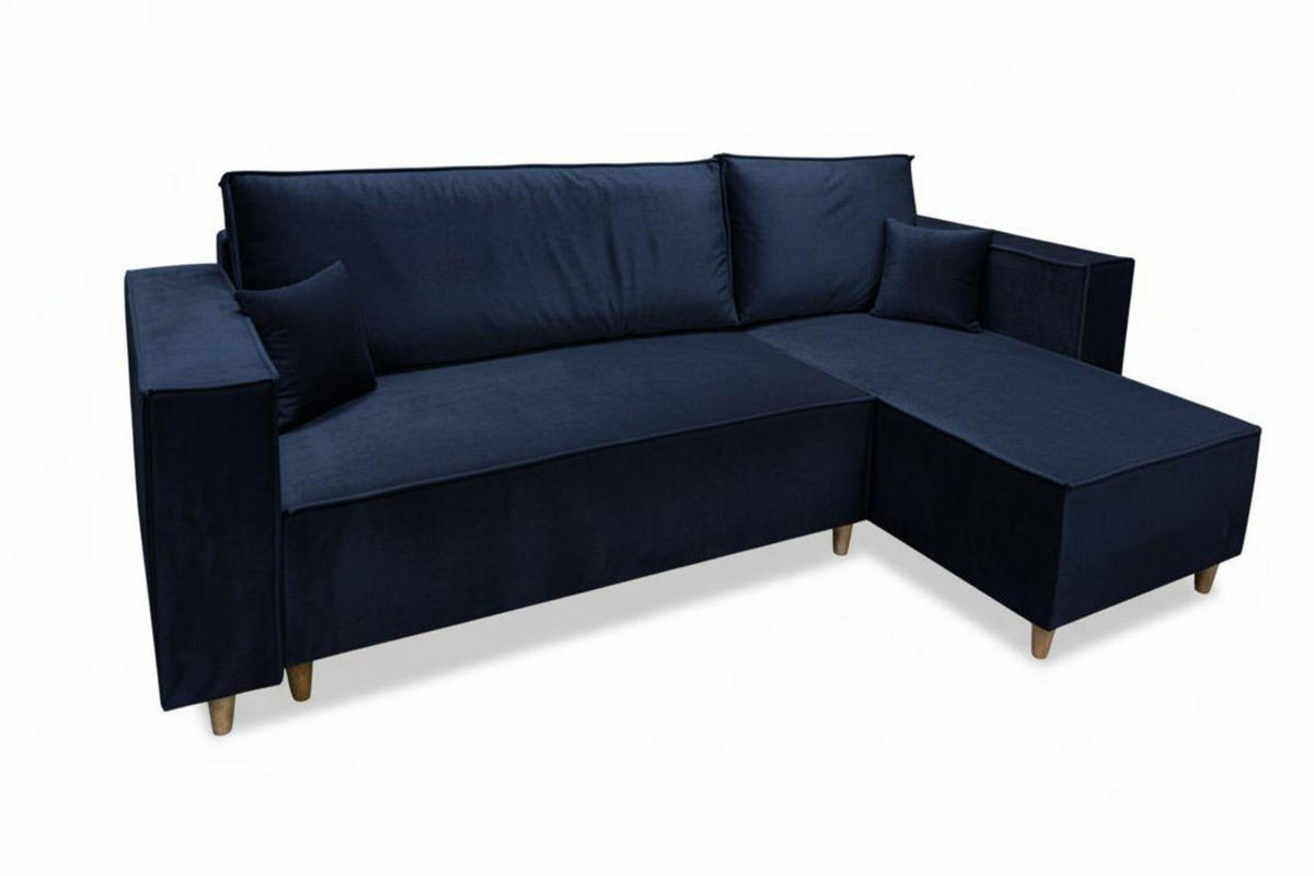 ECKSOFA RIO mit Schlaffunktion und Bettkasten, Farbe: Blau, Velourstoff, Ottomane Universal - Blau, Textil (249/142cm) - Marpur