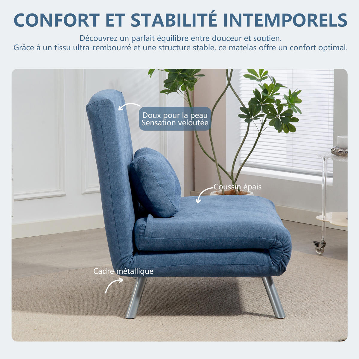 SCHLAFSESSEL 3-in-1 DE-14667 5-stufig verstellbar mit breiter Sitzfläche Blau - Blau, Metall (75/83/80cm) - ComfortXL