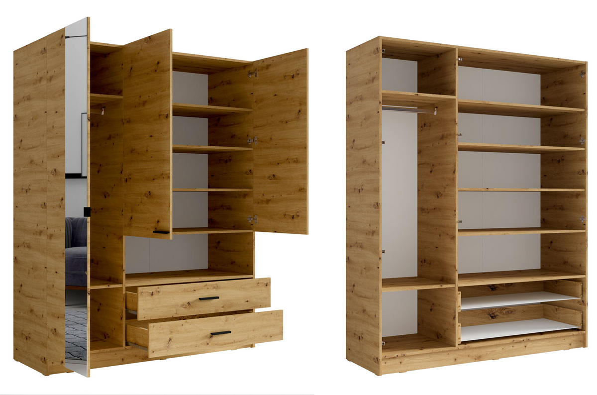 KLEIDERSCHRANK Turin Eiche Artisan 158 / 54 / 200cm - Eichefarben/Eiche Artisan, Holzwerkstoff/Kunststoff (158/200/54cm) - Feldmann-Wohnen