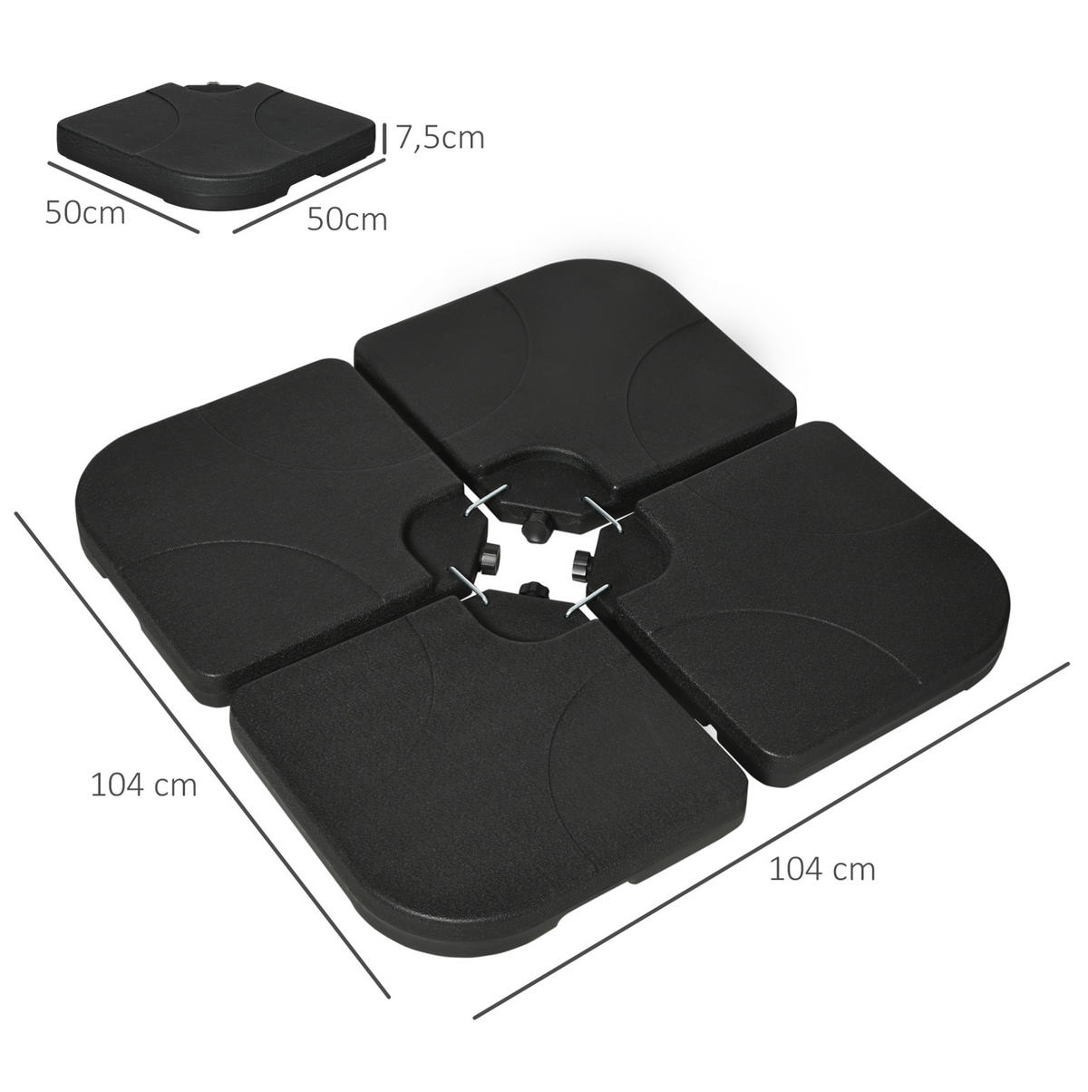 SONNENSCHIRMSTÄNDER 104/104/7,5 cm schwarz aus HDPE befüllbar - Schwarz, Kunststoff (104/104cm) - OKWISH