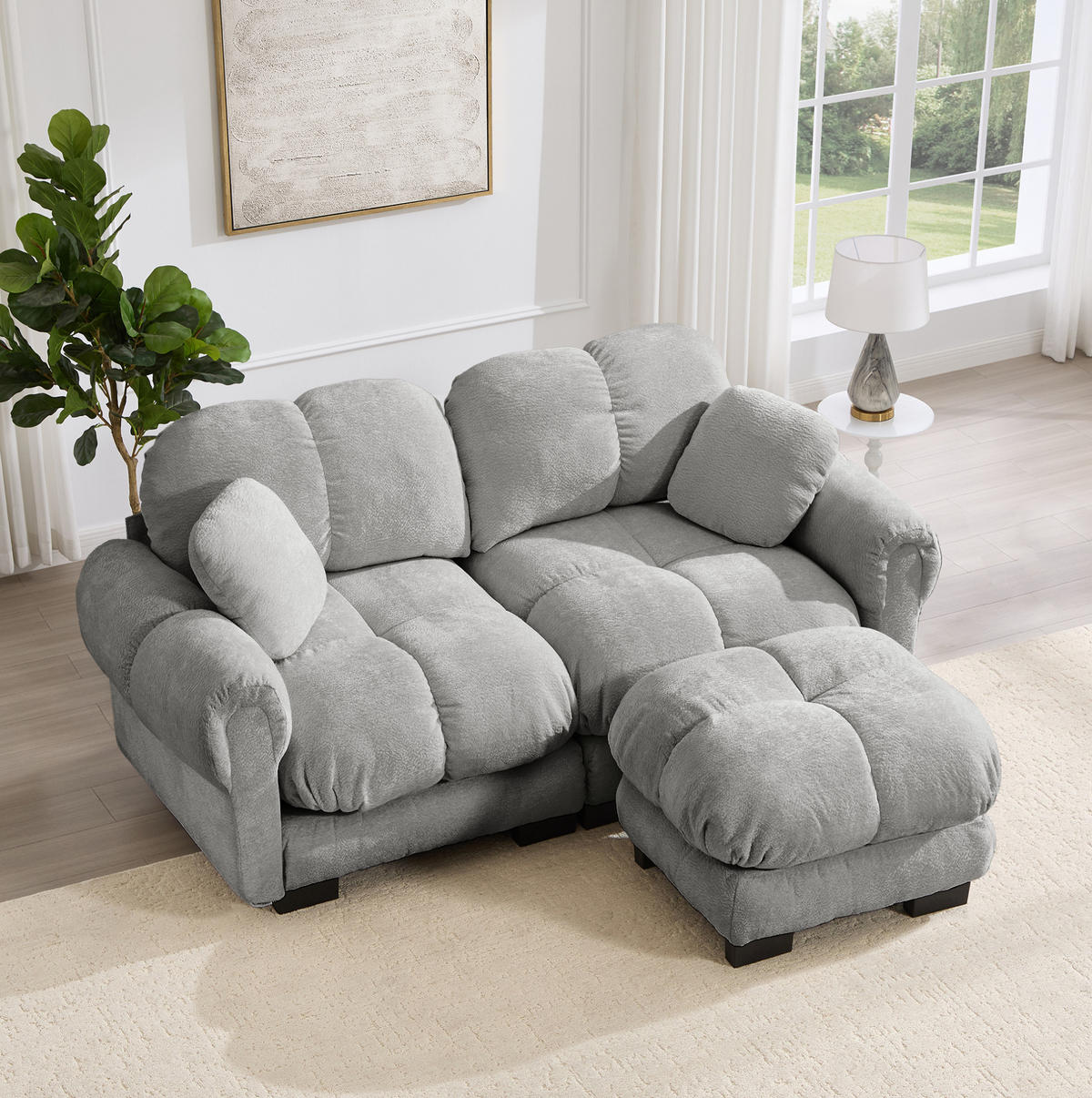 SOFA modular in L-Form Chenille Hellgrau - Hellgrau, Holz (149/190cm) - Meubliv