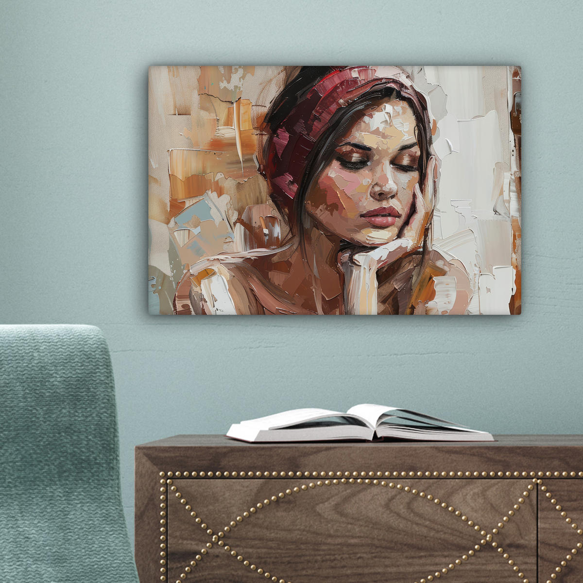 LEINWANDBILD Frau - Lackierung - Porträt - Modern Deko Schlafzimmer 30x20 cm - Altrosa, Textil (30/20cm) - MuchoWow