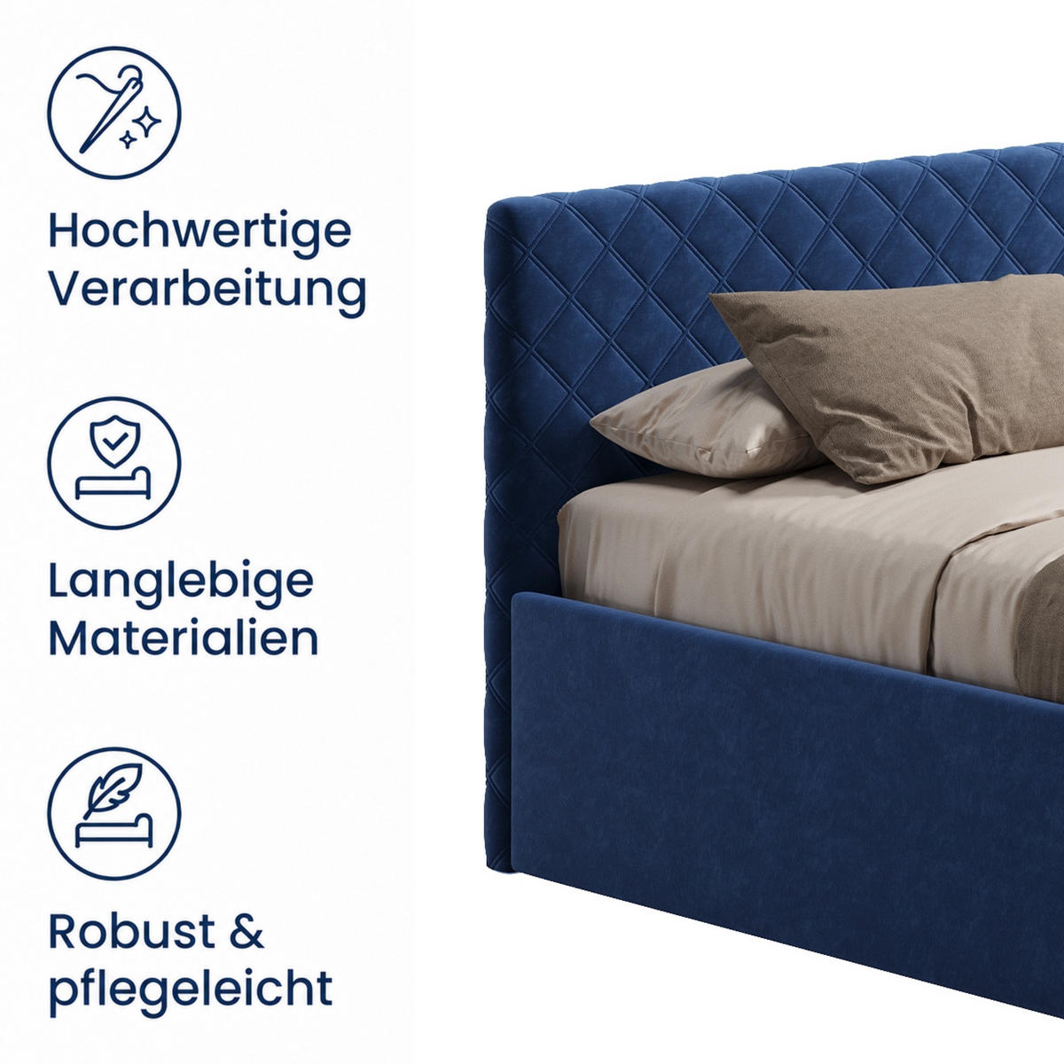 POLSTERBETT 180x200 cm Bonnellfederkernmatratze H2 in Königsblau - Dunkelblau, Textil (180/200cm) - Home Collective