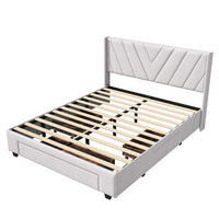POLSTERBETT 140x200 cm mit 3 Schubladen - Kopfteil mit minimalistischem Liniendesign - ohne Matratze - Beige - Beige, Textil (140/200cm) - DELFA