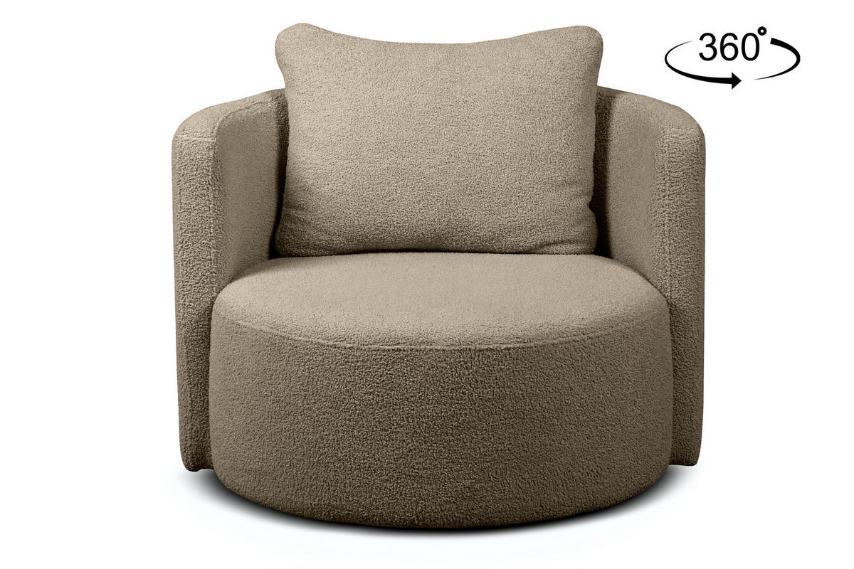 DREHSESSEL-SET RAGGI inkl. Sitzhocker, Boucle, braun - Braun, Textil (92/75/80cm) - KONSIMO®