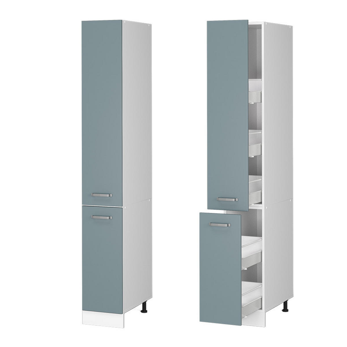 HOCHSCHRANK R-Line Blau-Grau 30 cm mit Türen - Blaugrau/Weiß, Holzwerkstoff (30/207/57.2cm) - Vicco