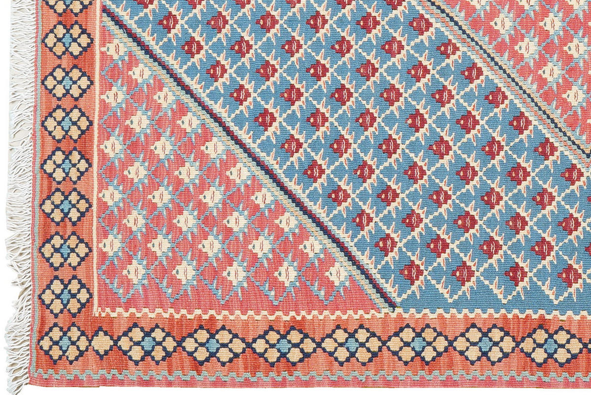 HANDWEBTEPPICH Kelim Senneh Blau 155/107 cm Schurwolle - Blau, Textil (107/155cm) - Looma