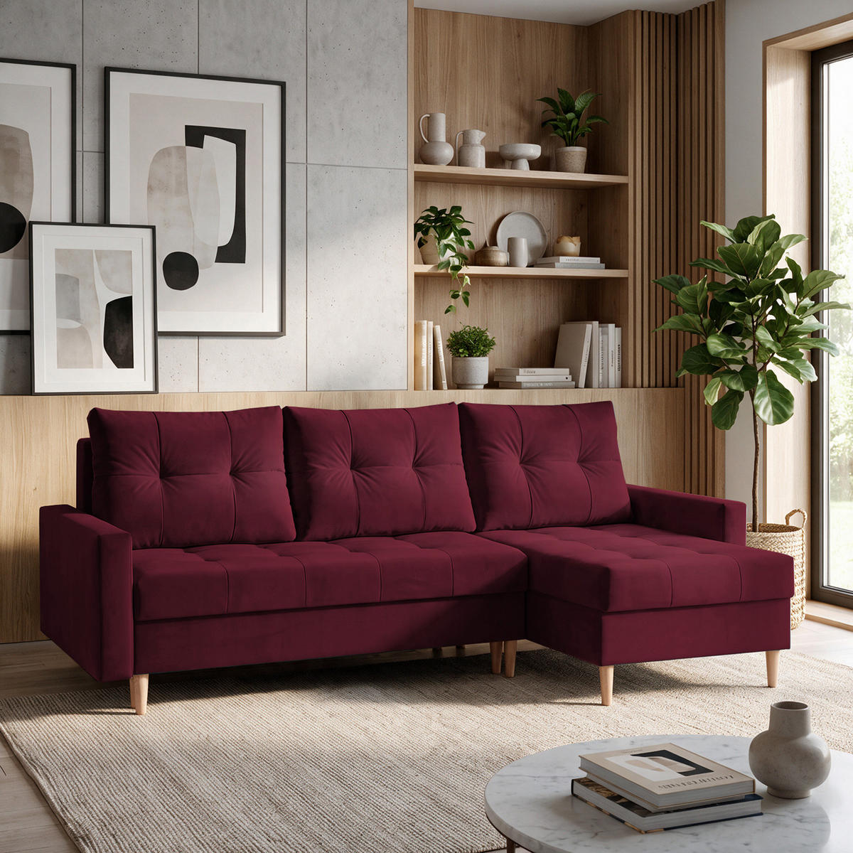 ROHOVÁ POHOVKA Halant s úložným prostorem, univerzální otoman, velurová látka, bordó - bordeaux, textil (220/140cm) - Beautysofa