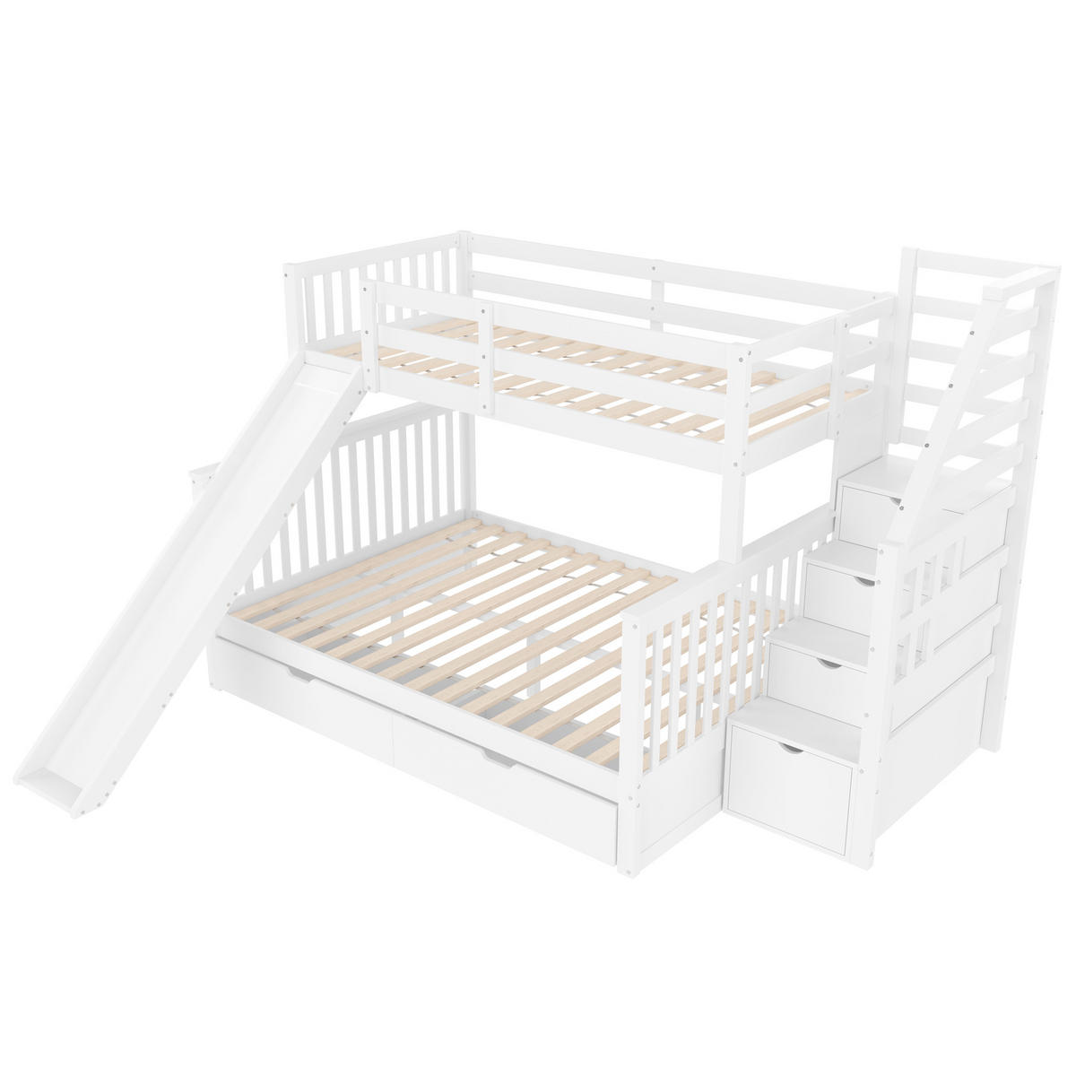 ETAGENBETT 90x200cm + 140x200cm Weiß mit Schubladen Stauraum Rutsche - Weiß, Holz (140/200cm) - FLIEKS