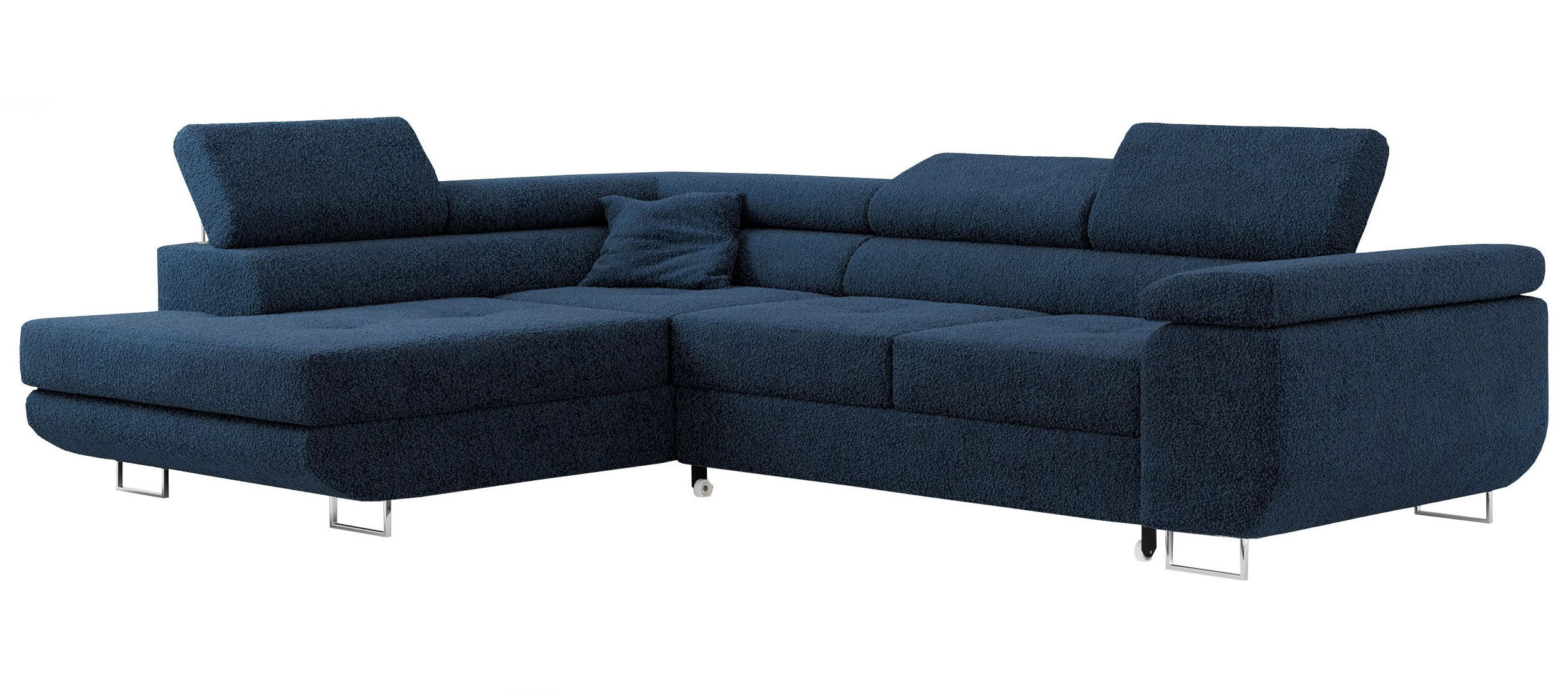 ROHOVÁ SEDAČKA GUSTAW L - Tmavě modrá Bouclé - Levá Strana - stříbrná/tmavě modrá, kov/textil (275/205cm) - MKS