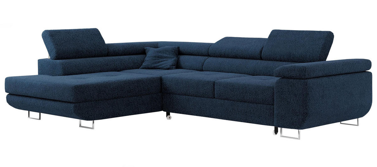 ROHOVÁ SEDAČKA GUSTAW L - Tmavě modrá Bouclé - Levá Strana - stříbrná/tmavě modrá, kov/textil (275/205cm) - MKS