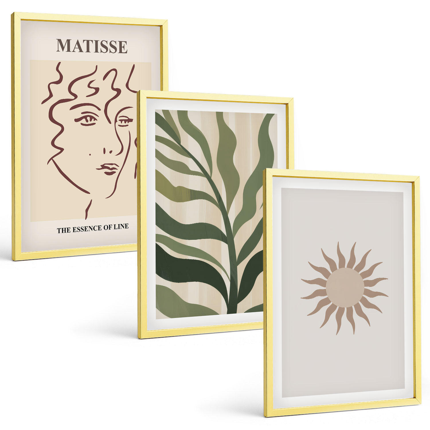 BILDER SET 3er Set - 40x60 cm Goldrahmen - Abstrakte Pflanzenmuster - Goldfarben, Kunststoff (40/60cm) - TULUP