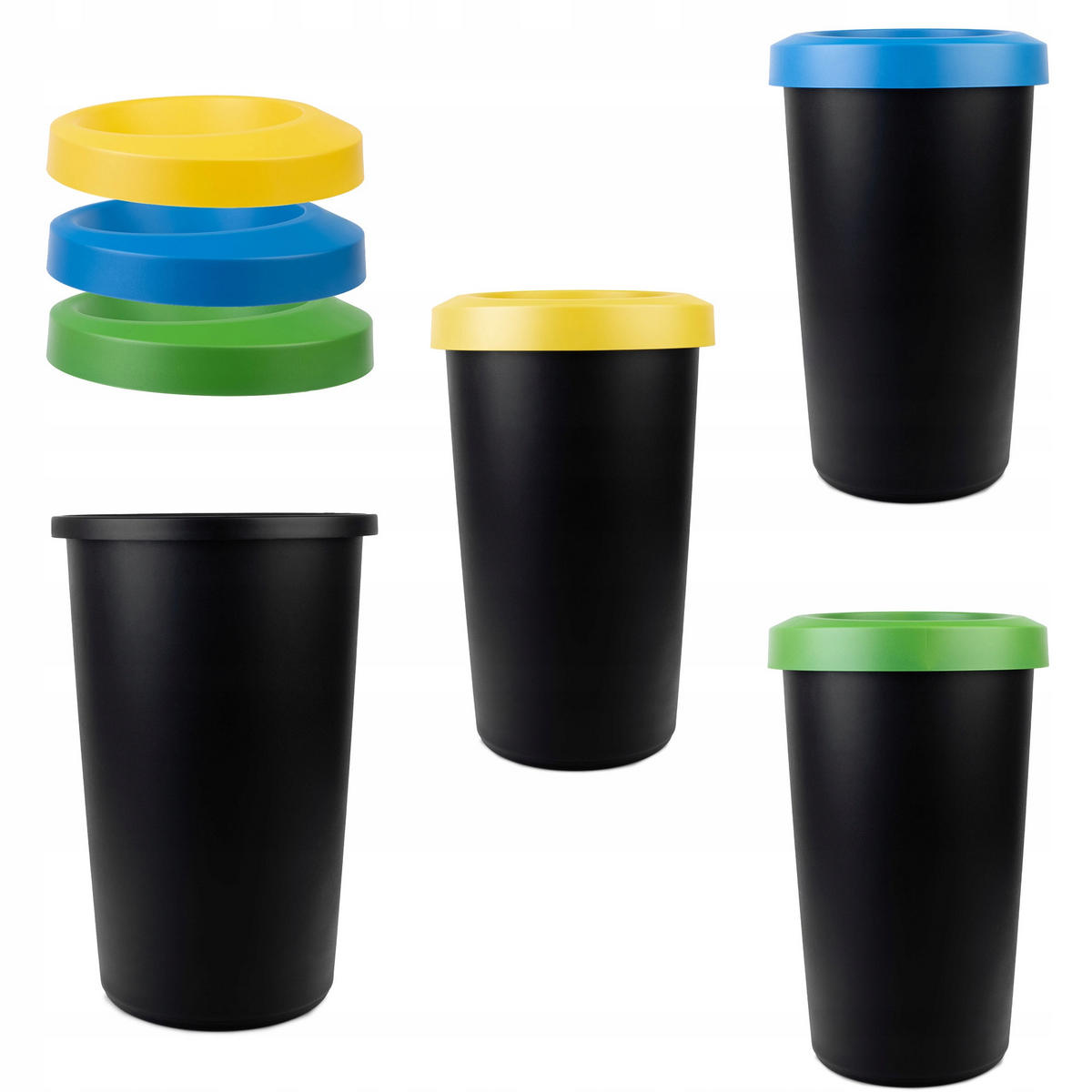 ABFALLBEHÄLTER, 3x25L, rund, Schwarz - Blau/Gelb, Kunststoff (40/65cm) - KADAX