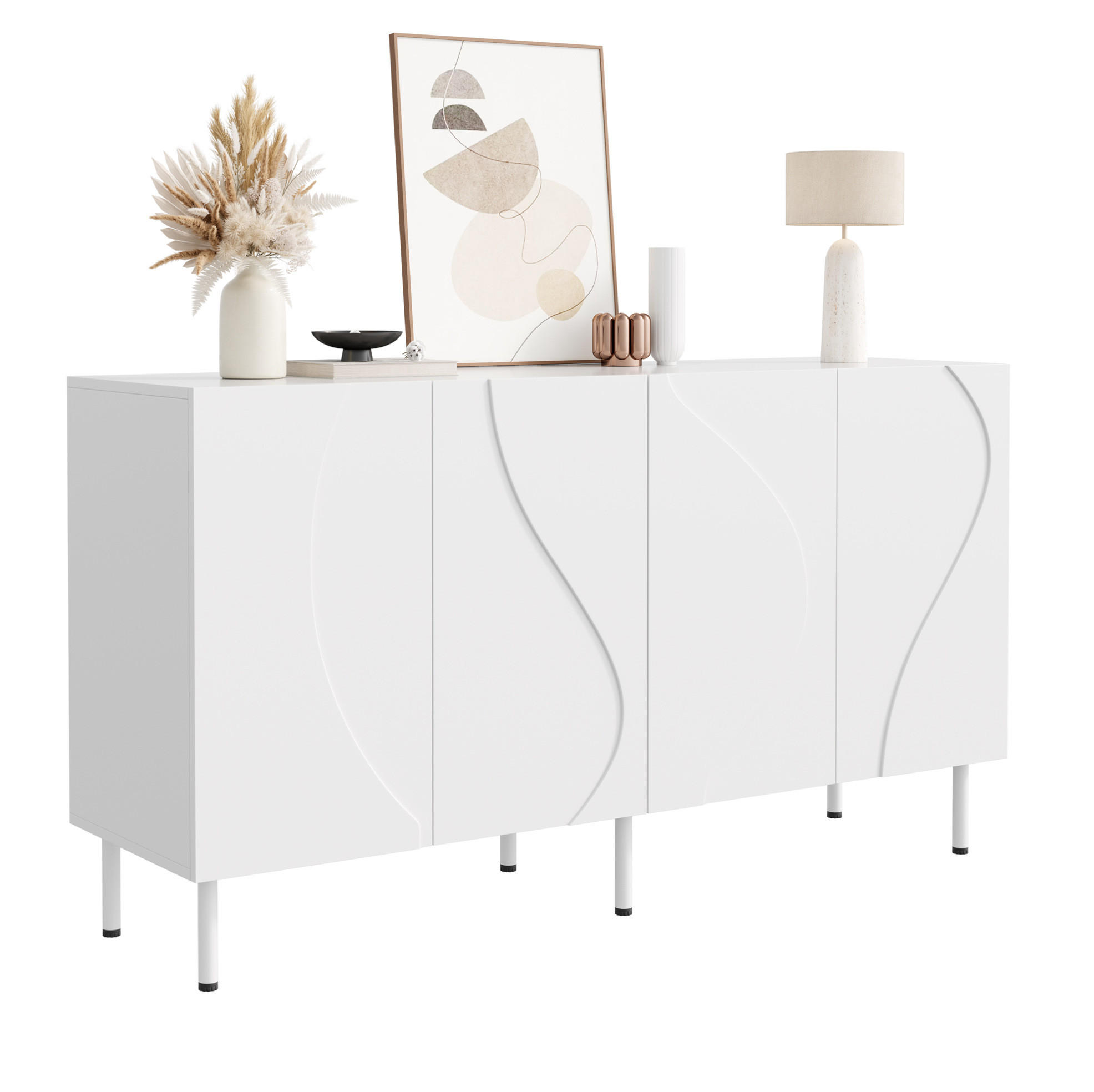 SIDEBOARD 140/40/77,5 cm Weiß aus MDF und PB mit Push-to-Open - Weiß, Holzwerkstoff (140/77.5/40cm) - OKWISH