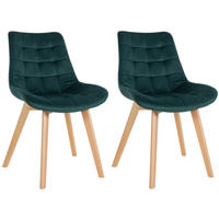 STUHL 2er Set Samt grün - Eukalyptusholzfarben/Grün, Holz/Textil (54/84/63cm) - CLP
