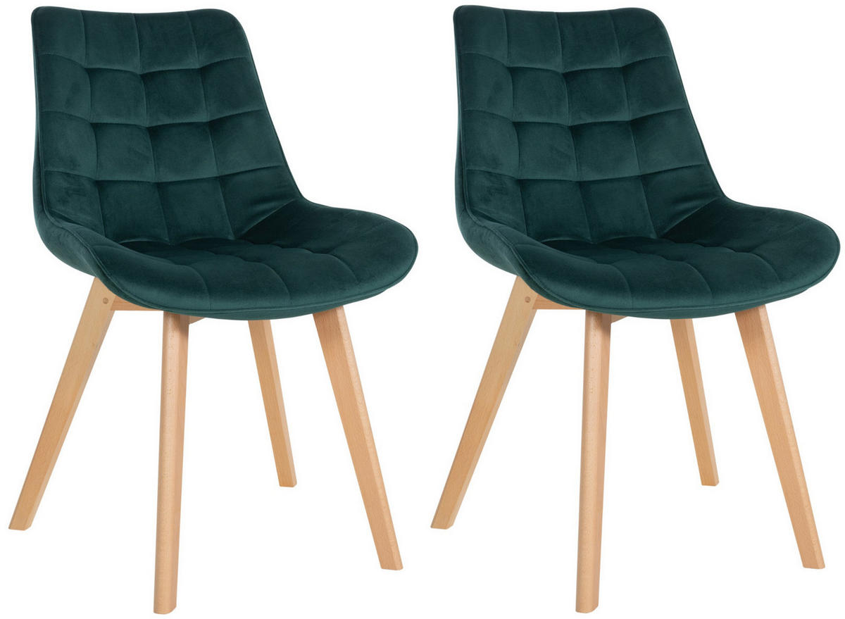 STUHL 2er Set Samt grün - Eukalyptusholzfarben/Grün, Holz/Textil (54/84/63cm) - CLP