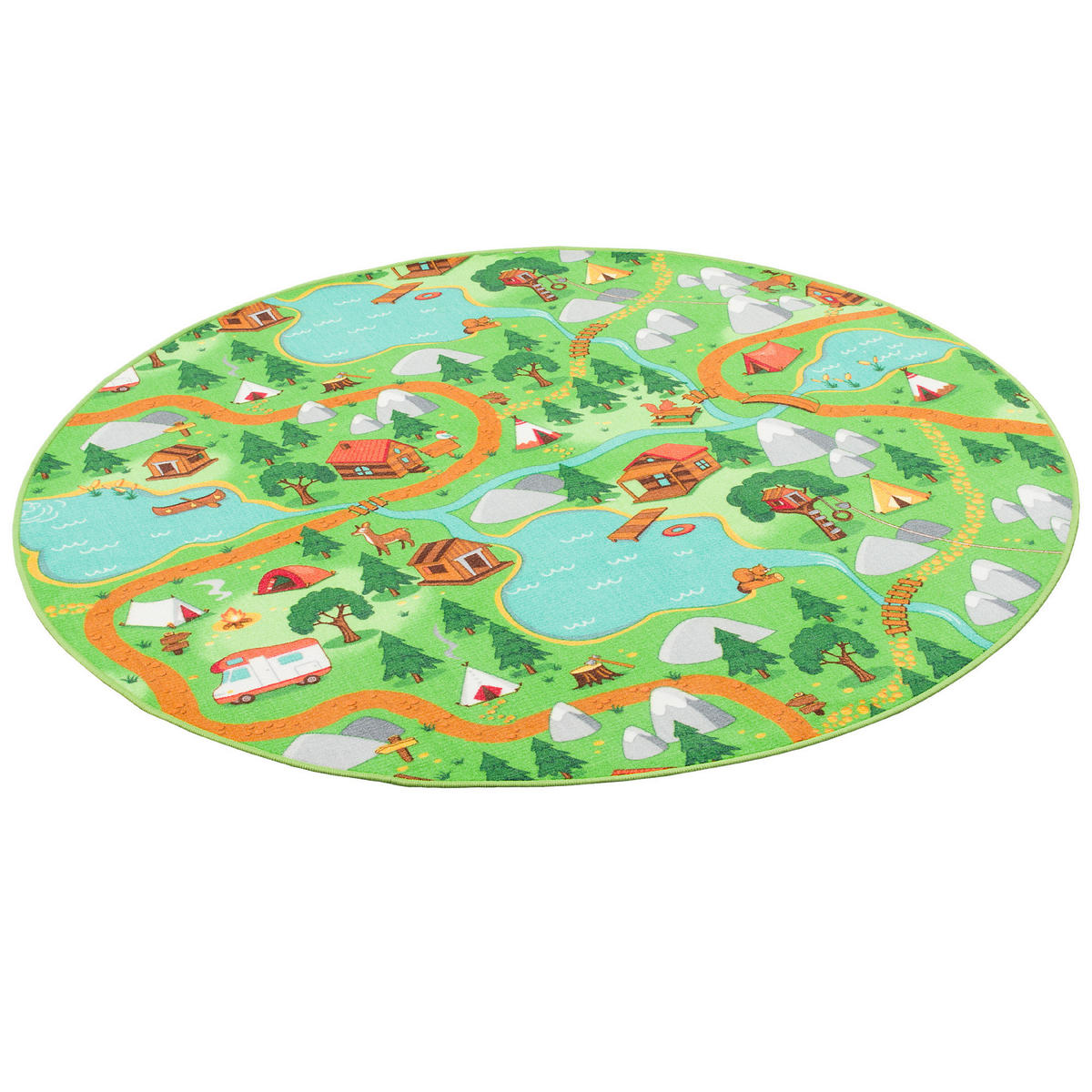 KINDER SPIEL TEPPICH CAMPINGPLATZ RUND - Grün, Textil (100/100cm) - Snapstyle
