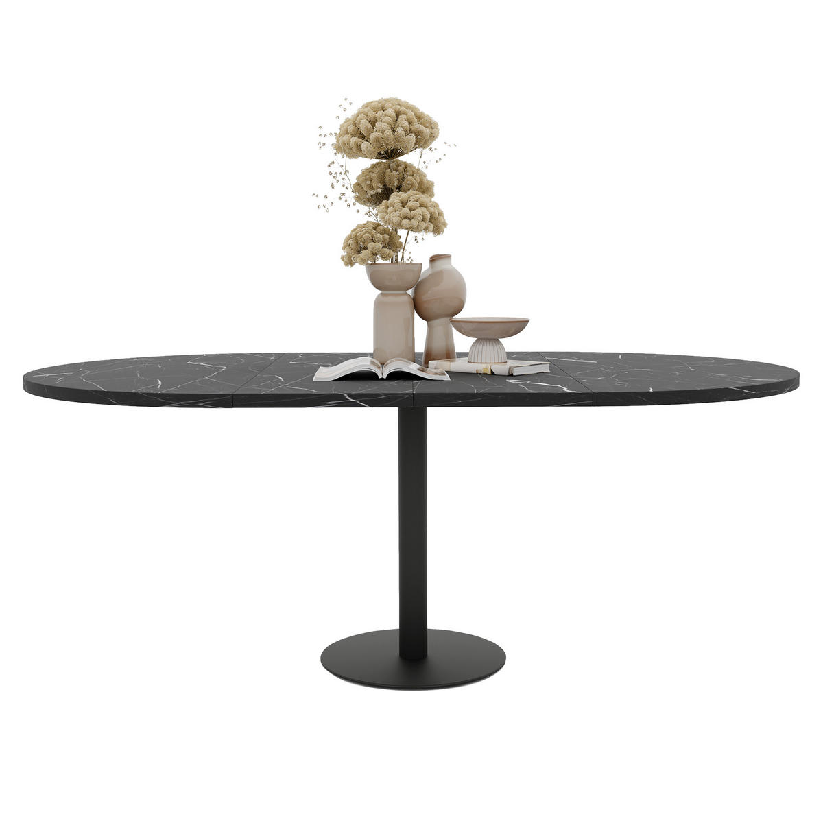 TISCH einbeinig schwarzes Bein, MDF Tischplatte, Grigia Pietra - Schwarz, Holzwerkstoff (100/100/76cm) - Idohome