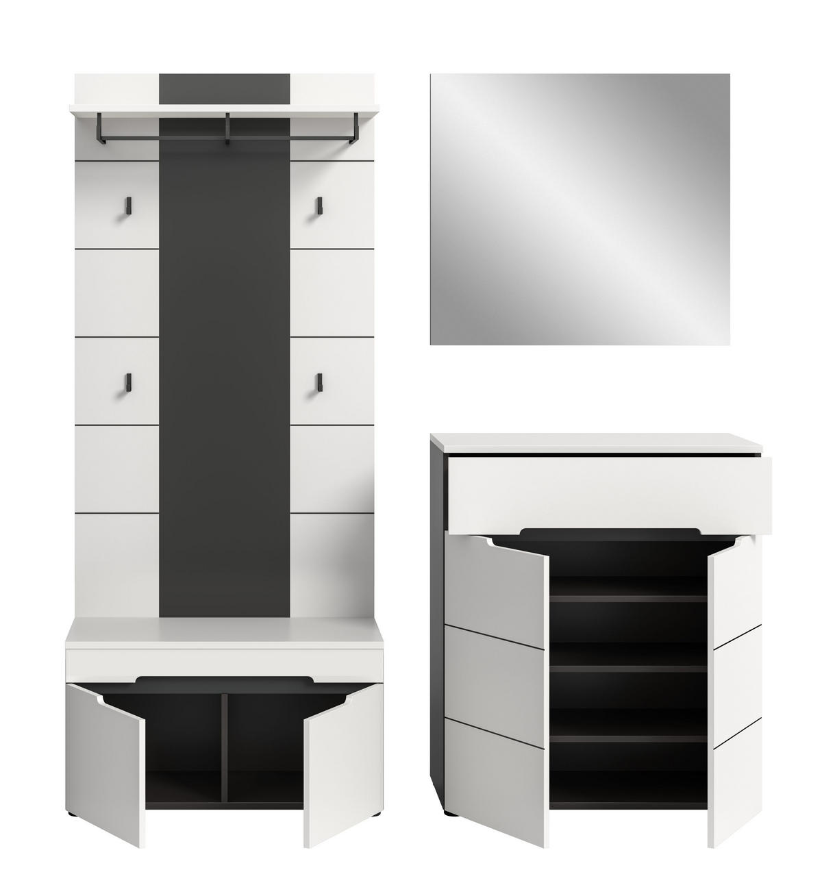 GARDEROBEN-SET CANU 4-tlg. (B/H/T: ca. 175/190/37 cm) in Basalt grau/weiß - Grau, Holzwerkstoff (175/190/37cm)
