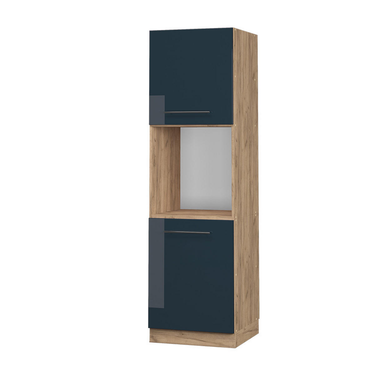 HERDUMBAUSCHRANK Fame-Line Dunkelblau Hochglanz 60 cm offen - Honigeiche/Eiche Wotan, Holzwerkstoff (60/206.8/58cm) - Vicco