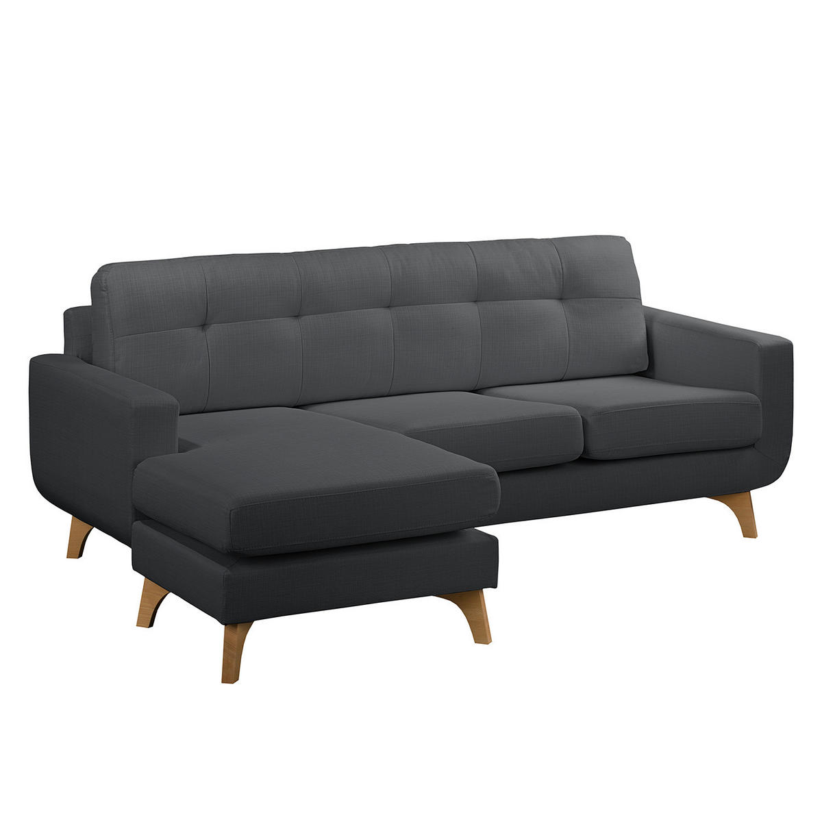 ECKSOFA mit Longchair - Strukturstoff - Grau, Textil (208/150cm) - home24