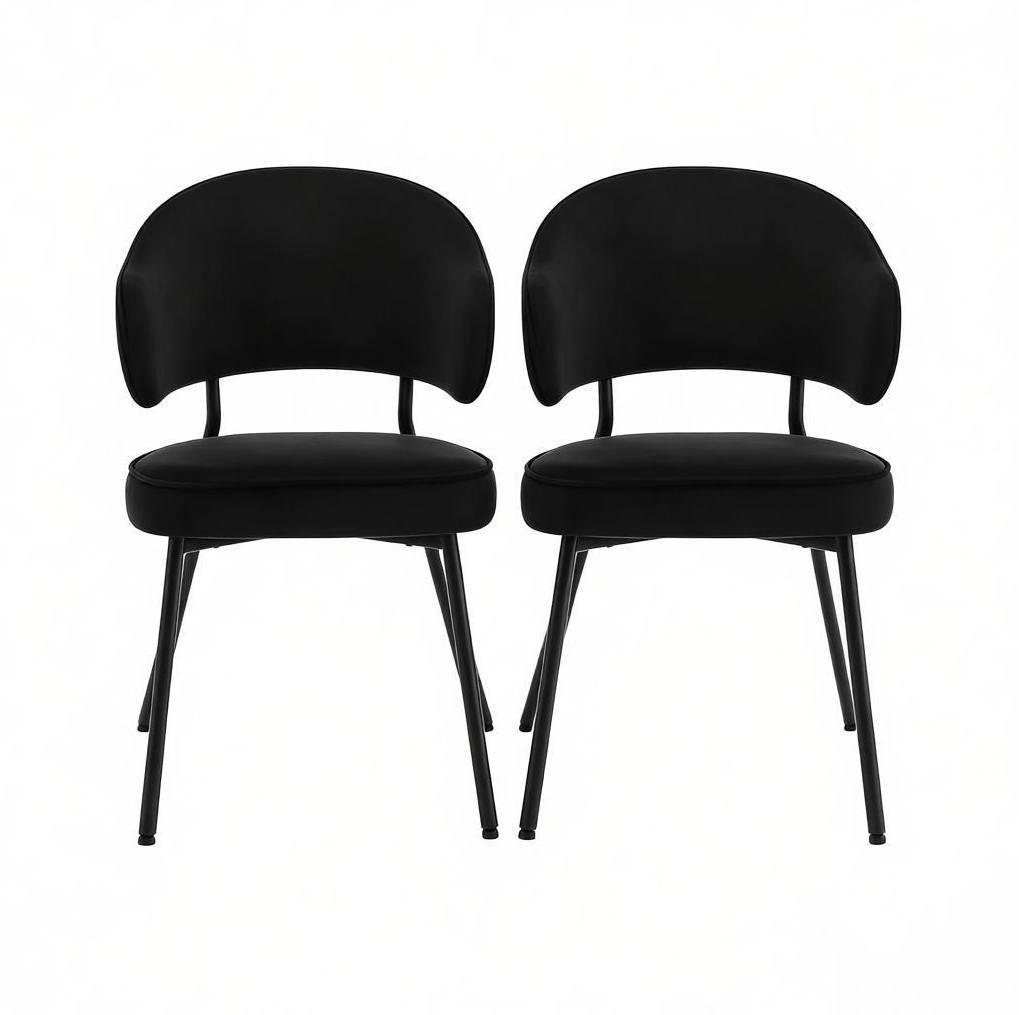 ESSSTUHL 2er-Set mit Armlehnen Samt Schwarz - Schwarz, Metall (50/83.5/47cm) - Meubliv