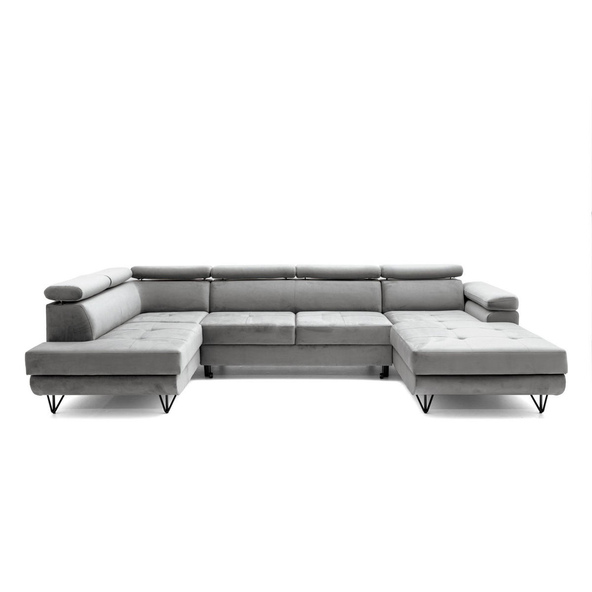 ECKSOFA U-Form JUNIOR U Links mit Schlaffunktion 128x254 Velours Grau - Schwarz/Grau, Holz/Textil (323/90/184cm) - Muffo
