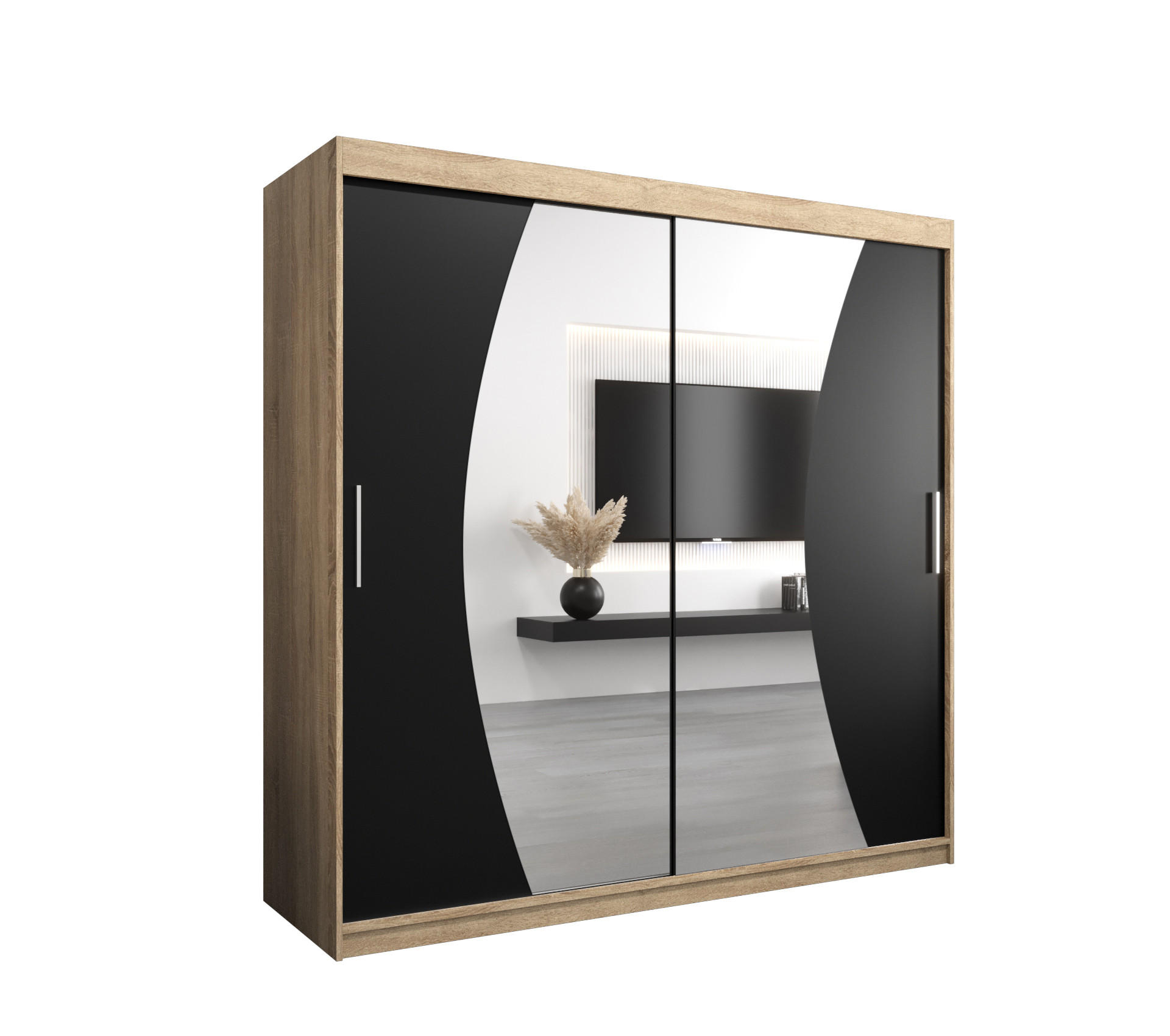 Abiks Möbel Schwebetürenschrank Sonoma Eiche, Schwarz 200x200x62 cm