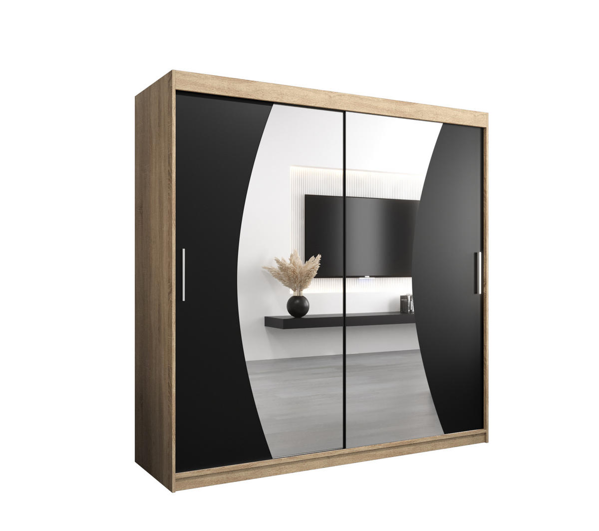 SCHWEBETÜRENSCHRANK 200/200/62 2-türig - Silberfarben/Schwarz, Holz/Kunststoff (200/200/62cm) - Abiks Möbel