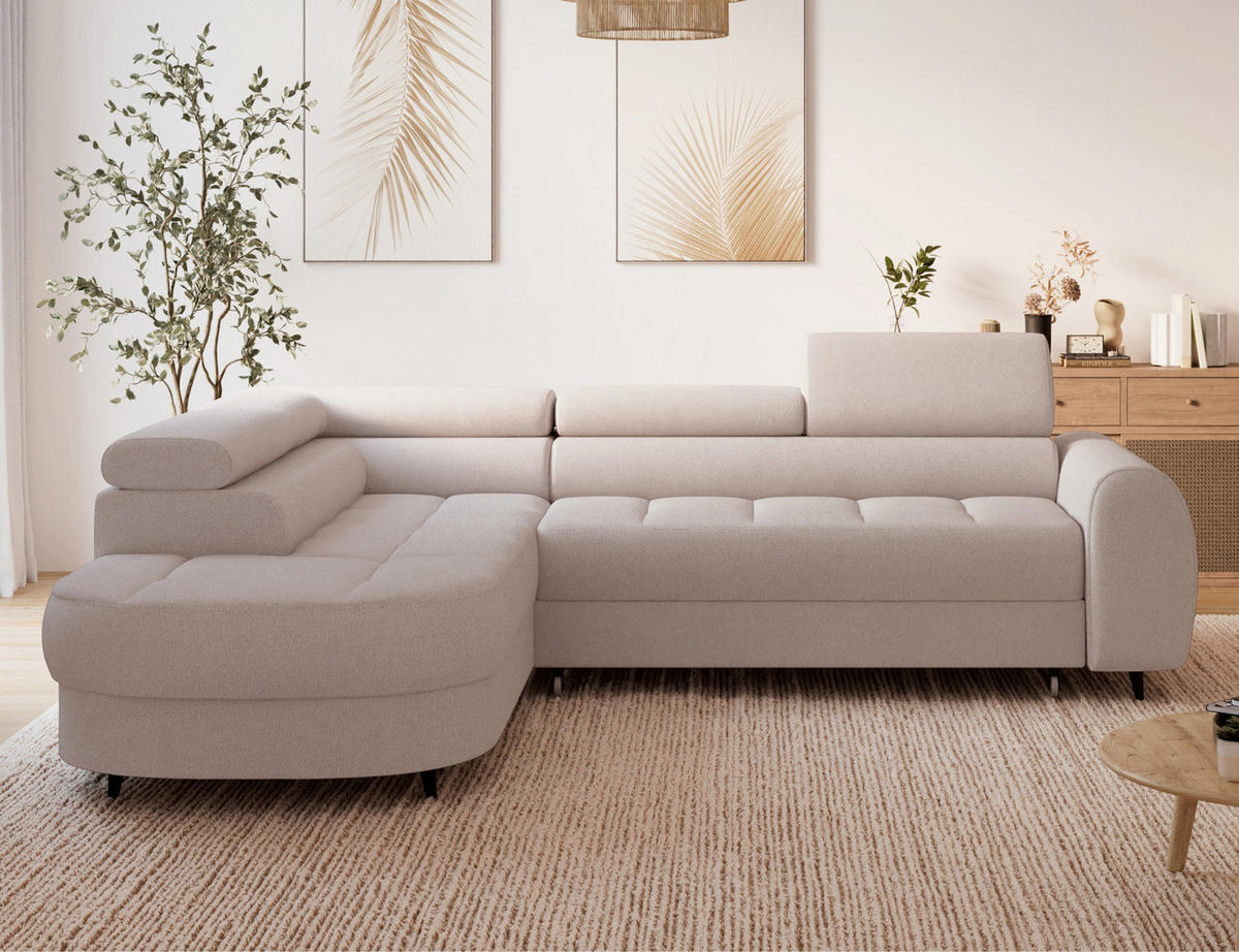 ECKSOFA Vesteria mit Schlaffunktion und Bettkasten – Modernes Design, verstellbare Kopfstützen und hoher Sitzkomfort - Hellbraun, Kunststoff (279/72cm) - Wohnideebilder