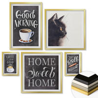 WANDBILDER 5er Set - 50x50 cm & 20x30 cm & 40x60 cm Goldrahmen - Hausküchenthemen Katze - Goldfarben, Kunststoff (40/60cm) - ArtPrintCave