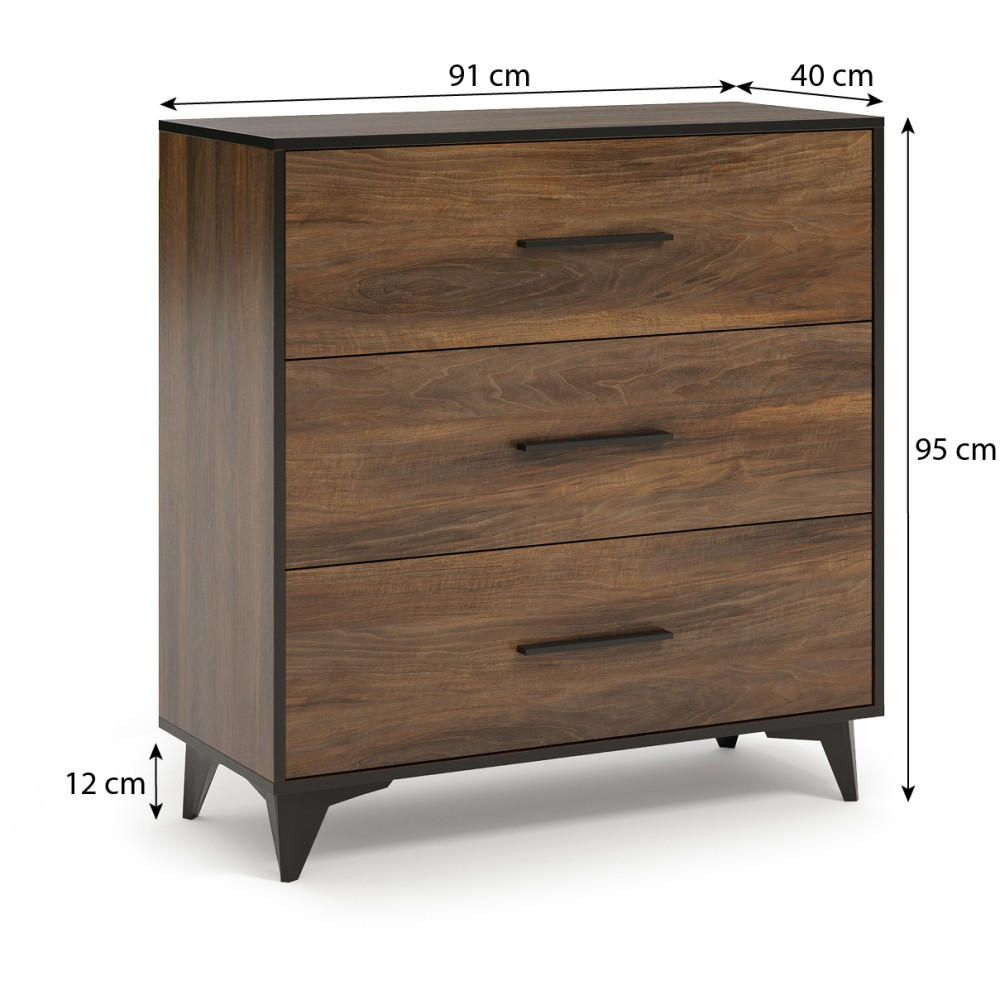 KOMMODE Felia mit 3 Schubladen - Walnussfarben/Schwarz, Holzwerkstoff (91/95/40cm) - Beautysofa