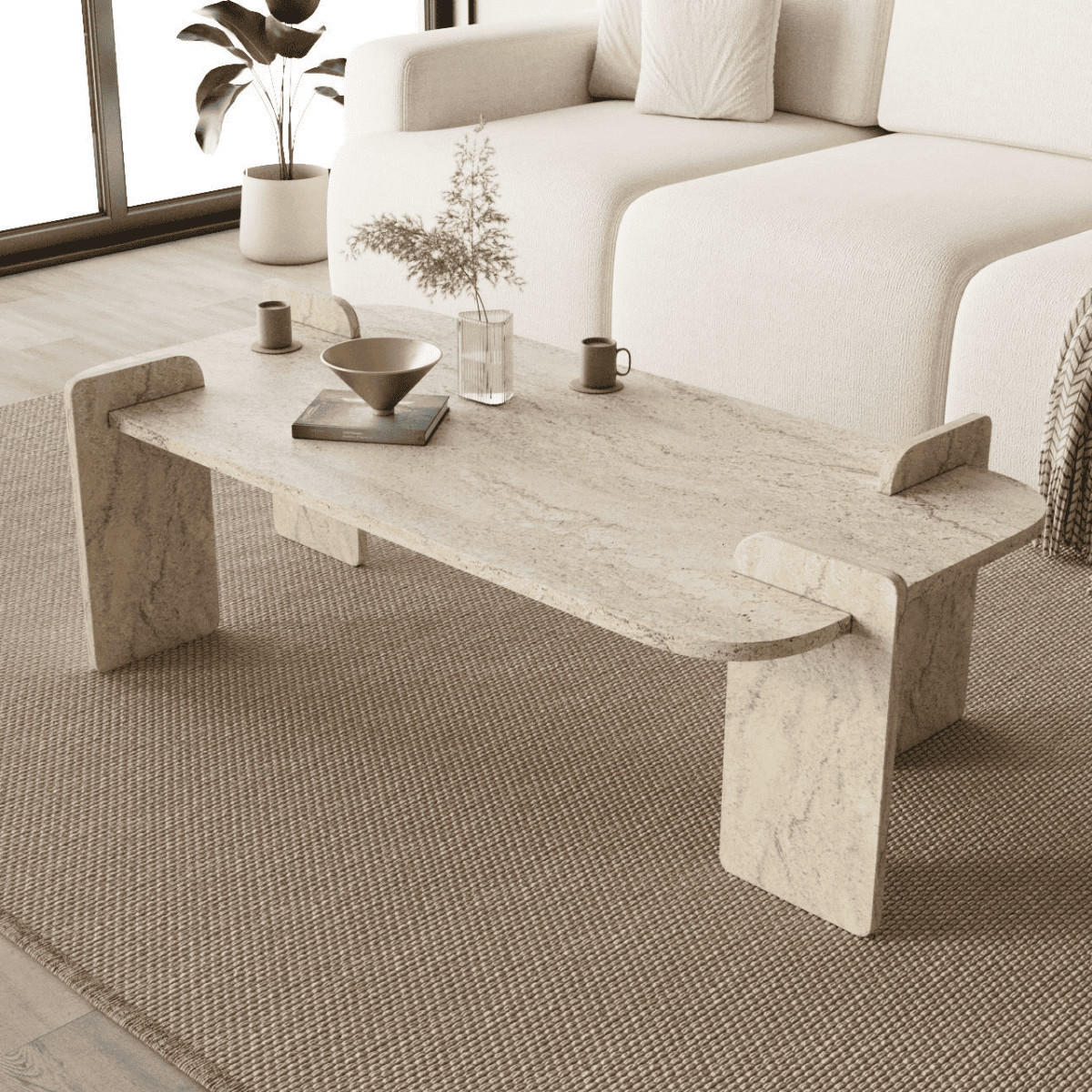 COUCHTISCH mit rechteckiger Tischplatte und abgerundeten Kanten 120/60/35 cm - Beige, Holzwerkstoff (120/60/35cm) - Calicosy