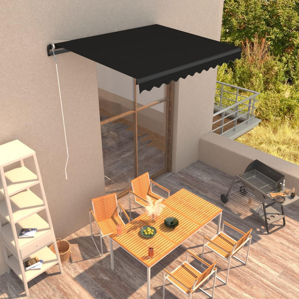 EINZIEHBARE Markise Handbetrieben 300 x 250 cm Anthrazit - Anthrazit, Metall (250/1/300cm) - furnicato