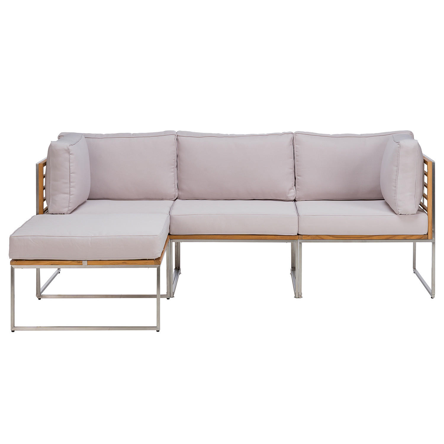 LOUNGESET - 4-teilig - Webstoff / Teak massiv - Hellgrau, Holz/Textil - home24