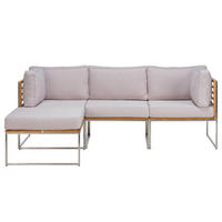 LOUNGESET - 4-teilig - Webstoff / Teak massiv - Hellgrau, Holz/Textil - home24