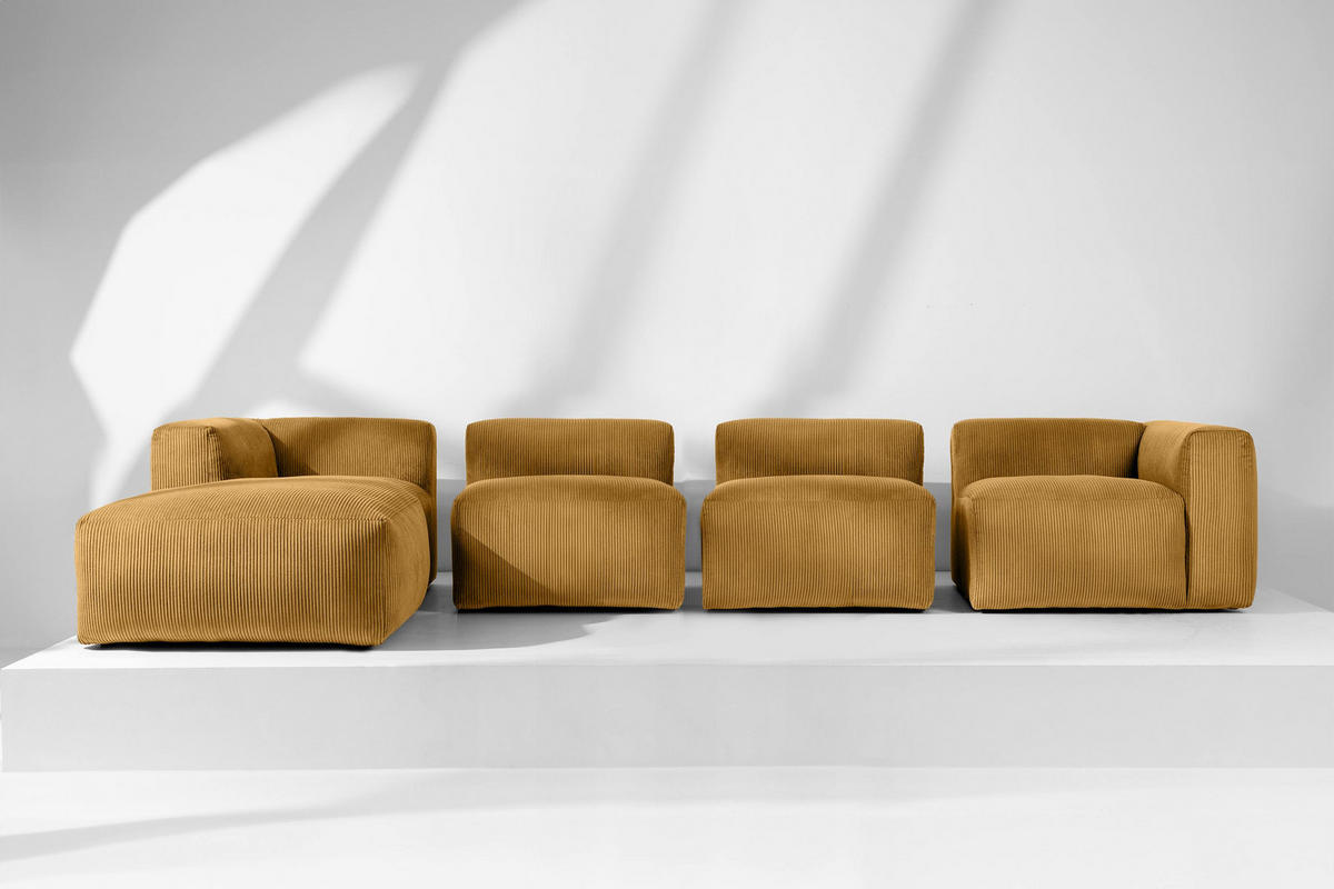 ECKMODULSOFA-LINKS BUFFO 6-Sitzer mit extrem weicher Sitzfläche, Kordstoff, gelb - Gelb, Textil (377/180cm) - KONSIMO®